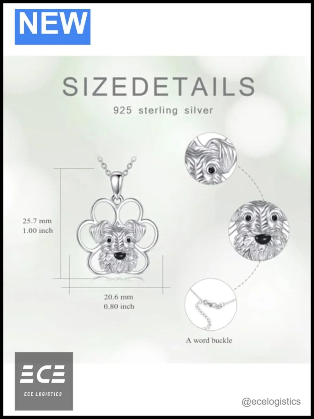 925 Sterling Silver 14K Gold Plated Schnauzer Paw Pendant Necklace Dog Lover